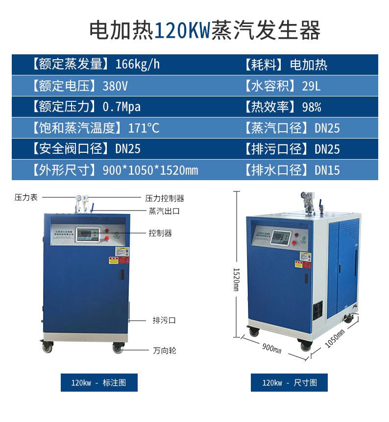 鑫達(dá)能120kw<a href='http://www.jbmp3battery.com/dianre' target='_blank'><u>電加熱蒸汽發(fā)生器</u></a>設(shè)備參數(shù)